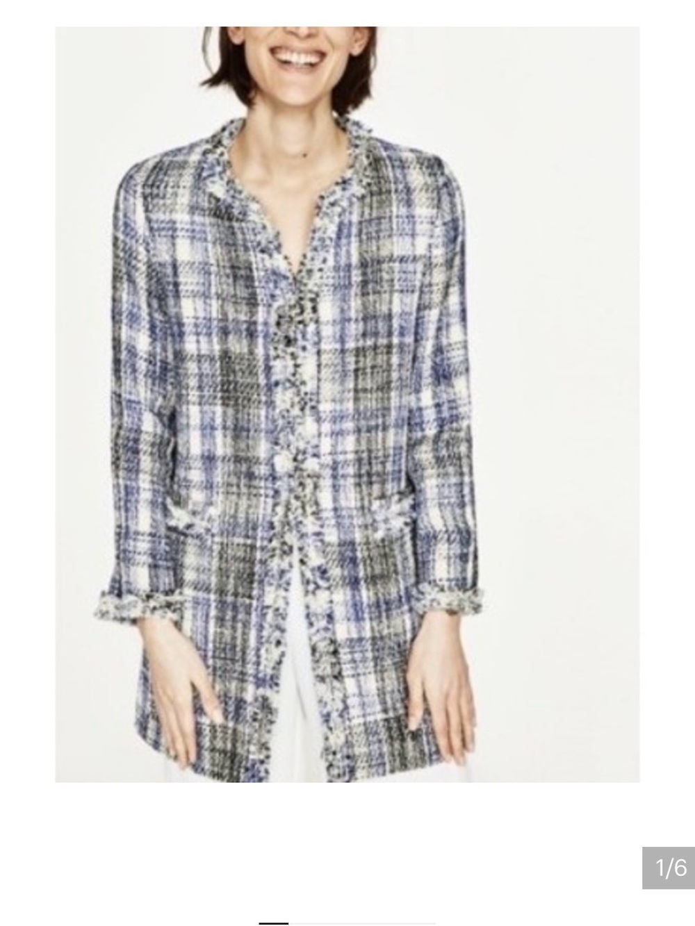 Zara Blue, White & Gray Tweed Long Blazer
